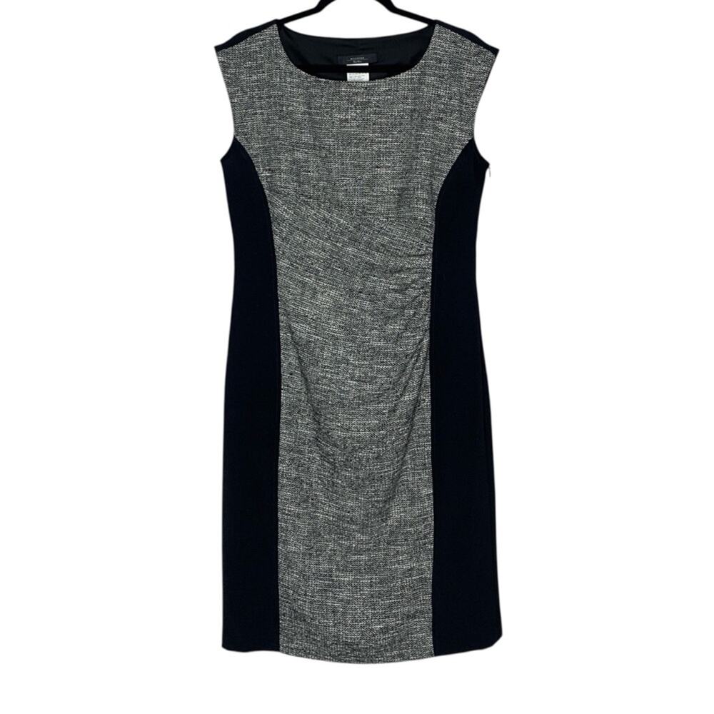 Max Mara Weekend Tweed Dress 12 Gray Black Colorblock Ruched Career Office
